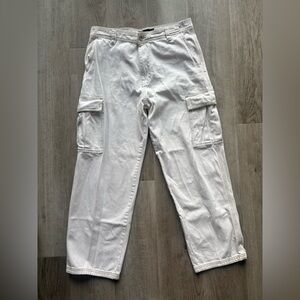 Pull&Bear Men's white with grey stitching denim Cargo Pants